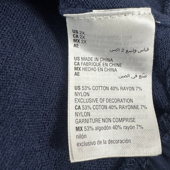 Style & Co navy blue ruffled chiffon hem size 2x light weight knit long sleeve - Picture 4 of 8